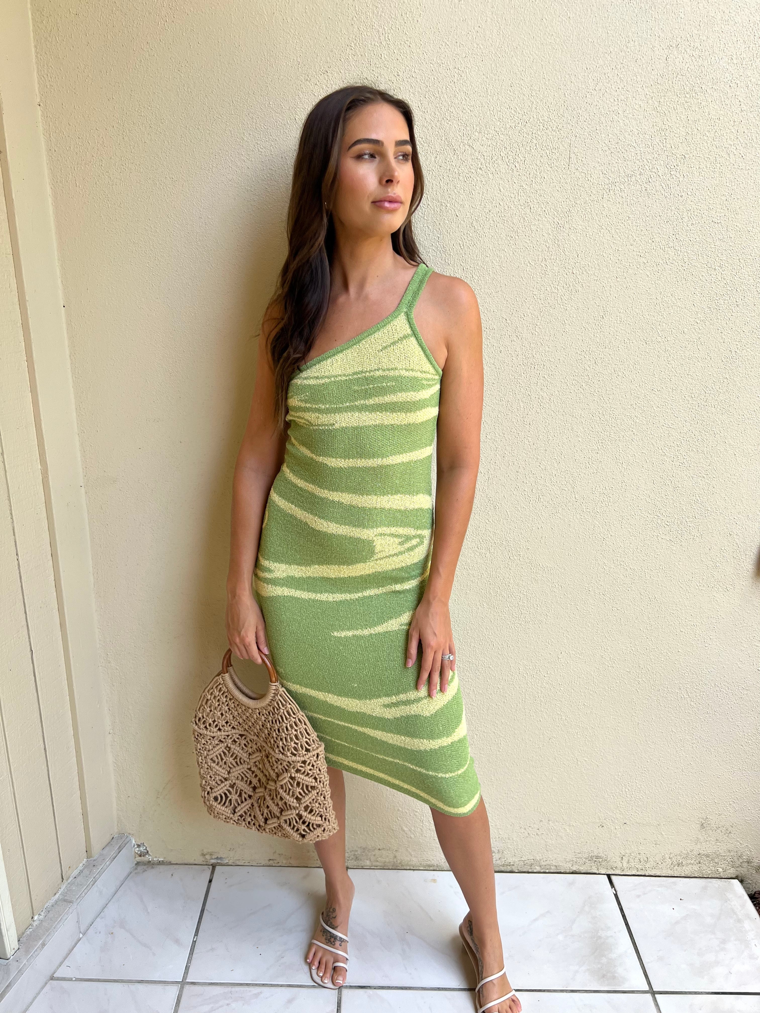 Lemon-Lime Knit Midi Dress