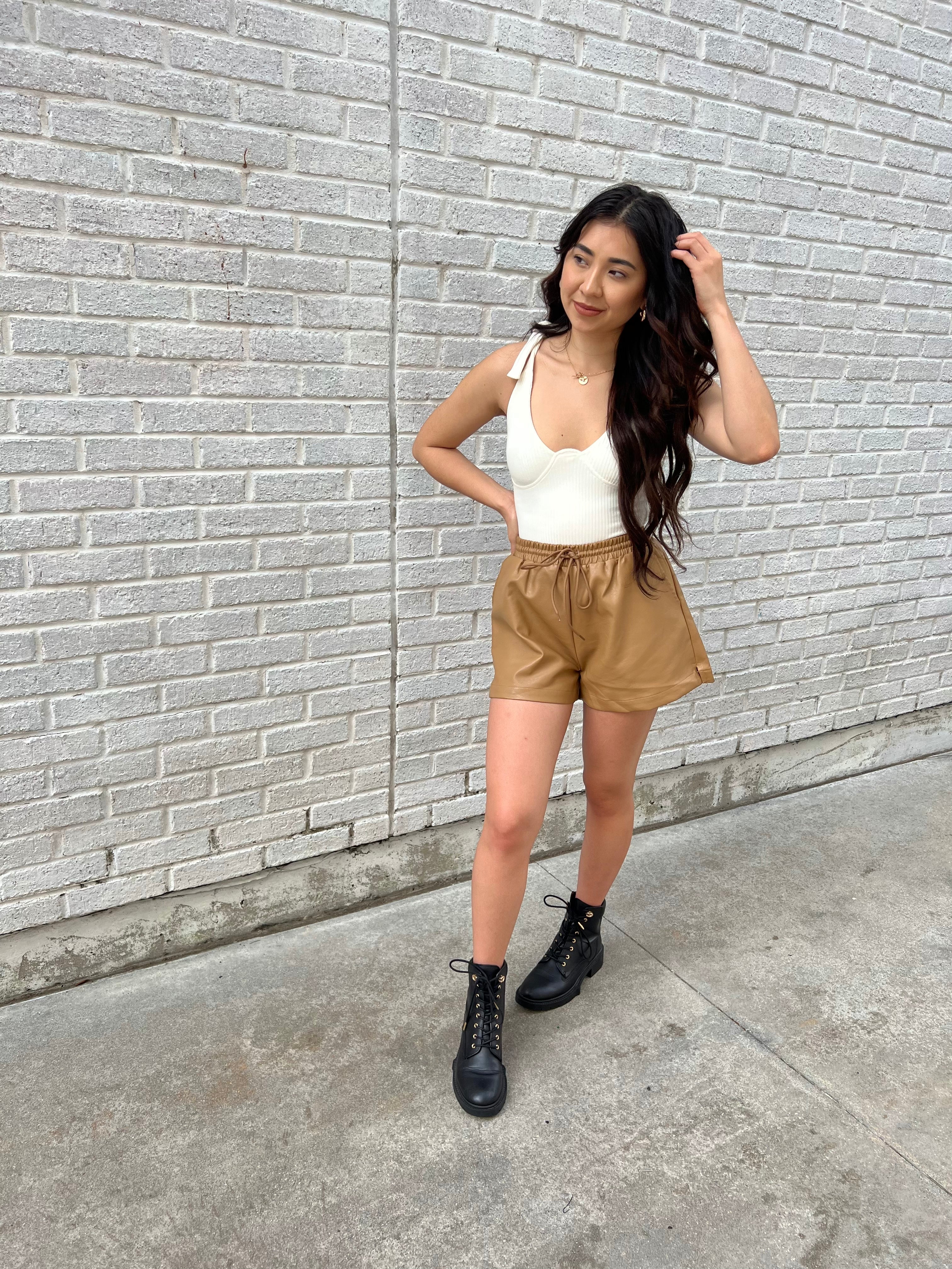 Iced Latte Faux Leather Shorts