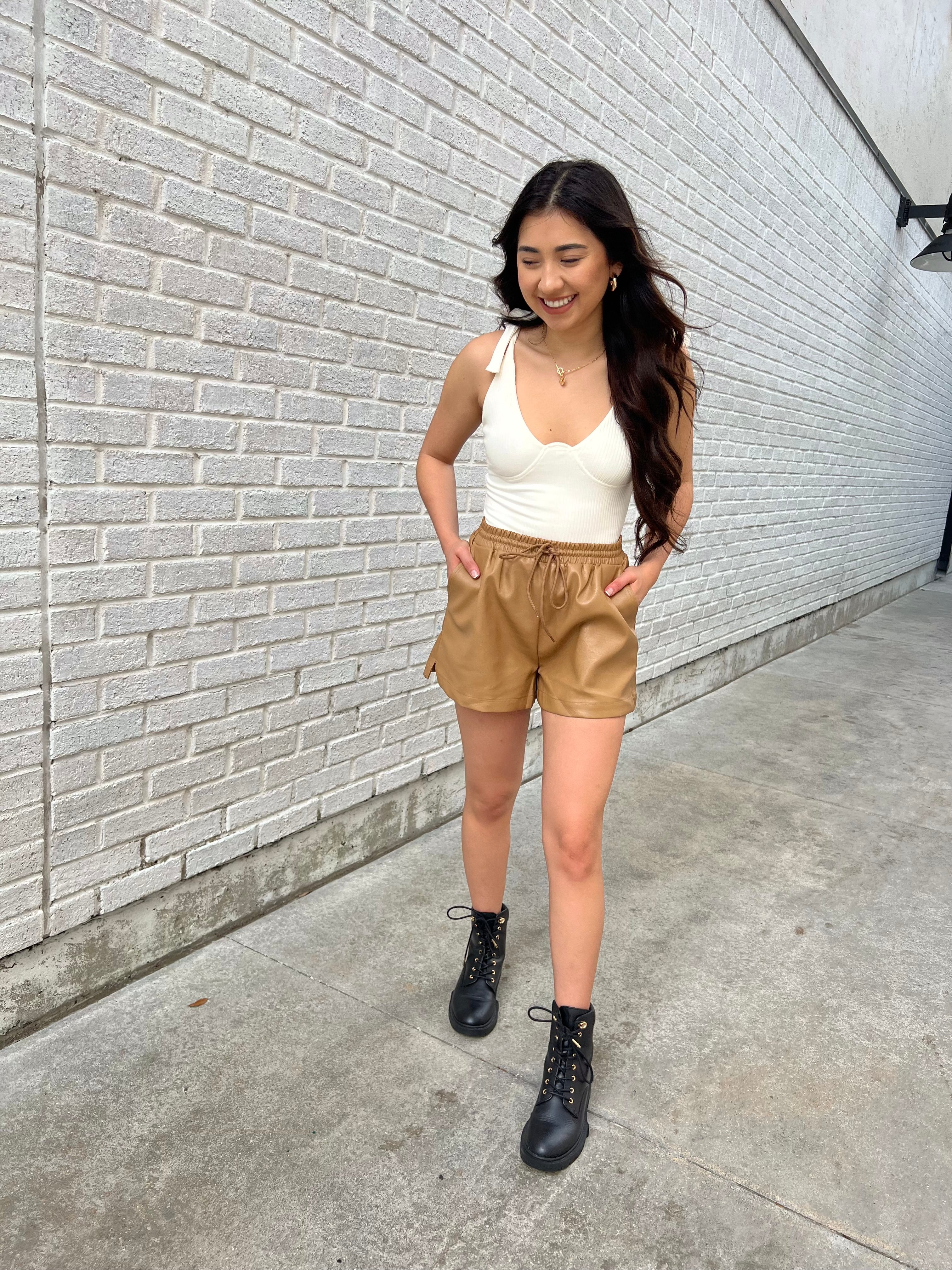 Iced Latte Faux Leather Shorts